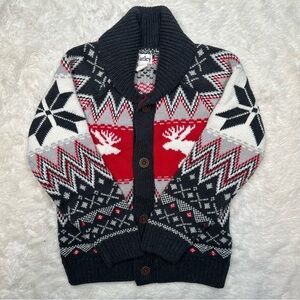 Hatley Sweater Buttoned Festive Red/White/Grey Size 6